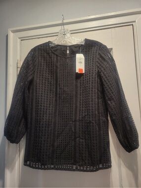 Banana Republic Black Eyelet Long Sleeve Top NWT Size Small